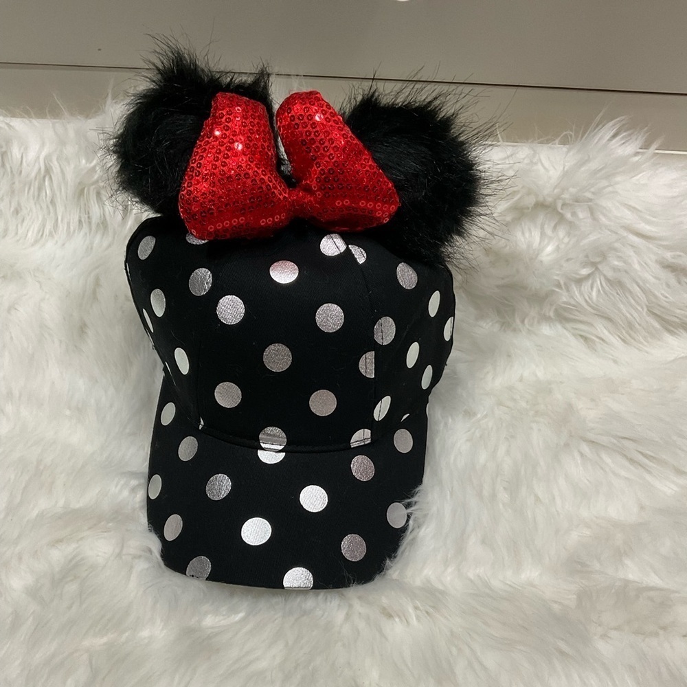 Authentic Disney Minnie Black and Silver Polka Dot Hat